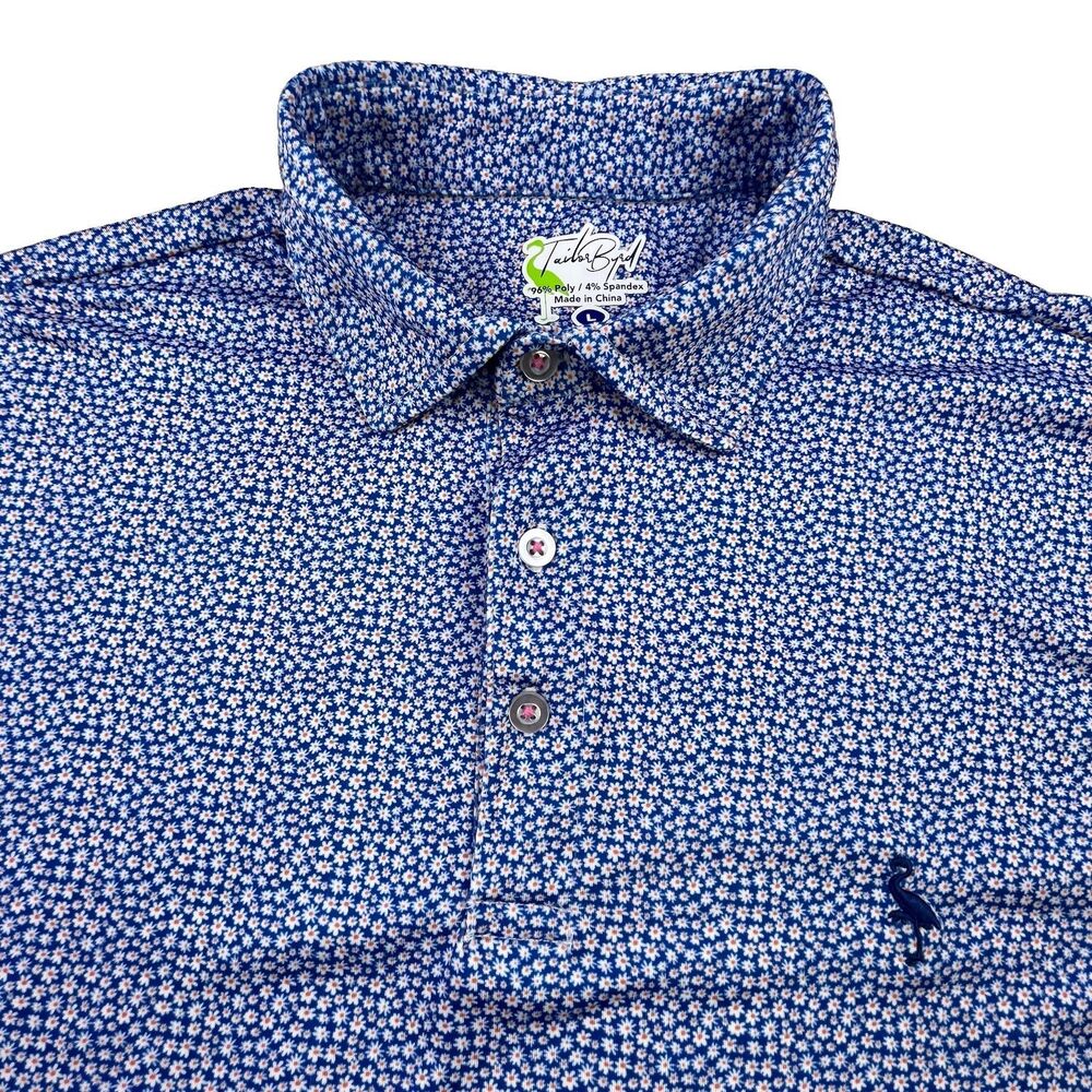 TailorByrd Polo Shirt Mens L Blue Floral Golf Short Sleeve Performance Stretch